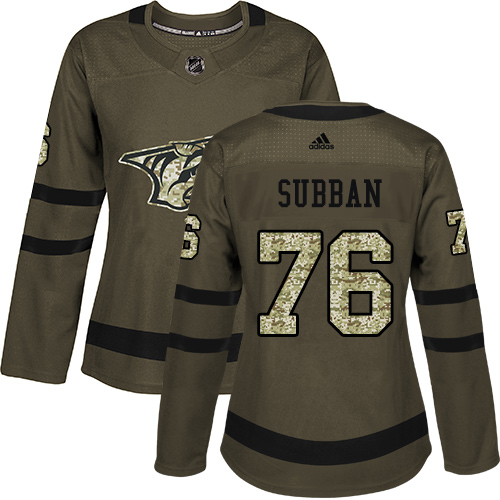 Adidas Predators #76 P.K Subban Green Salute to Service Women's Stitched NHL Jersey
